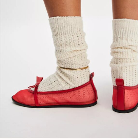 NEW FREE PEOPLE mesh mania bow flat shoes in red 255 3S7 - Picture 9 of 9